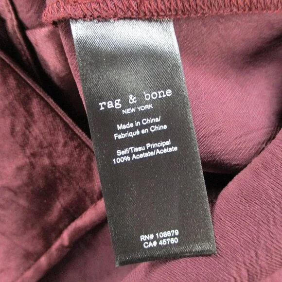 Rag & Bone Top Womens Small Solid Burgundy Satin Silky Flowy Button Up Shirt - Picture 5 of 9